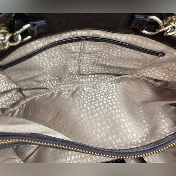 Kate Spade New York Animal Print Nylon Shoulderbag Silver Chain Black/Cream - Picture 7 of 10